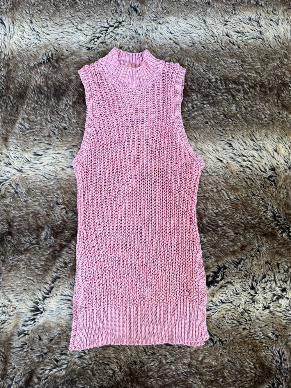 Sleeveless Pink Knit Turtleneck Sweater Tank